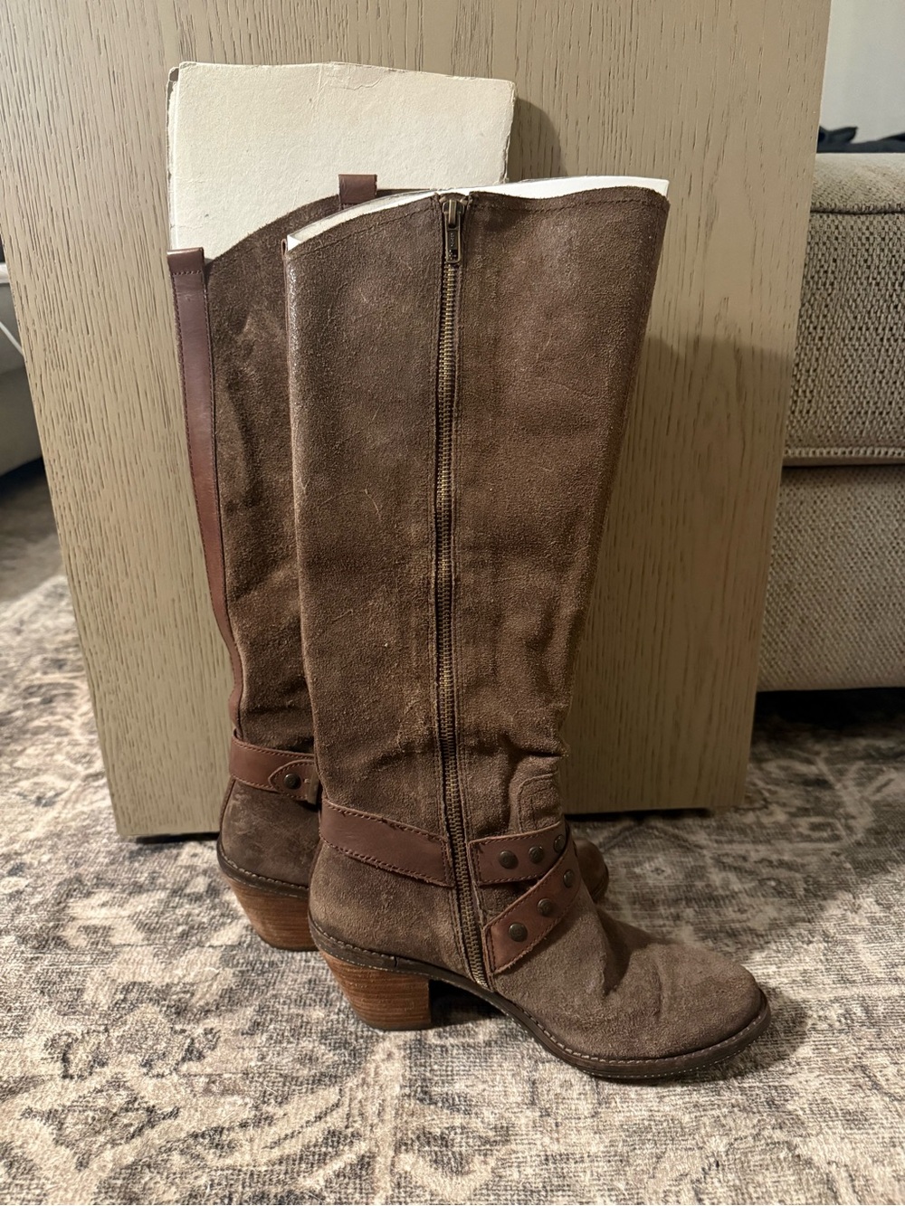 Indigo Women's Brown Suede Mid-Calf Heeled Boots